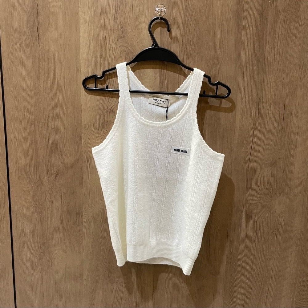 Miu Miu Cream Ribbed Tank Top - Picture 5 of 7